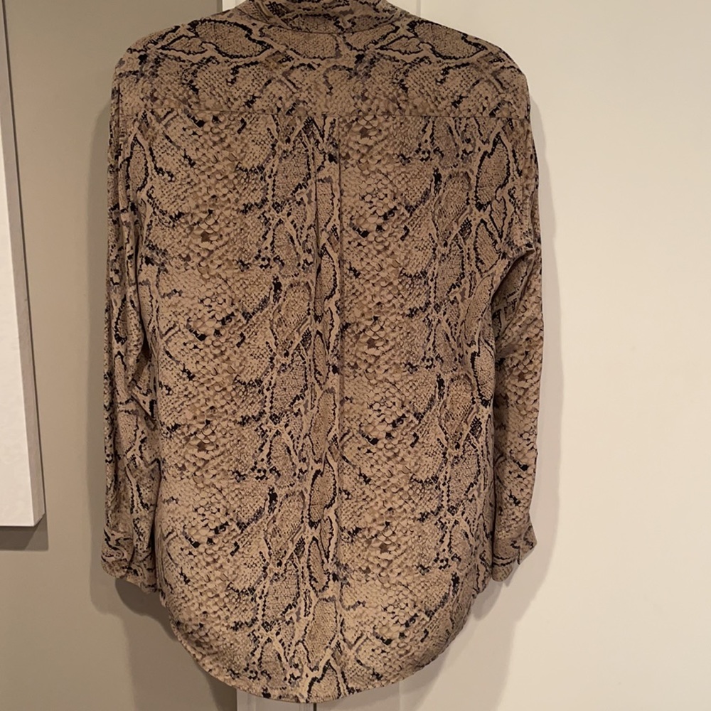 Equipment Python Print Silk Button Down Blouse, S - image 3